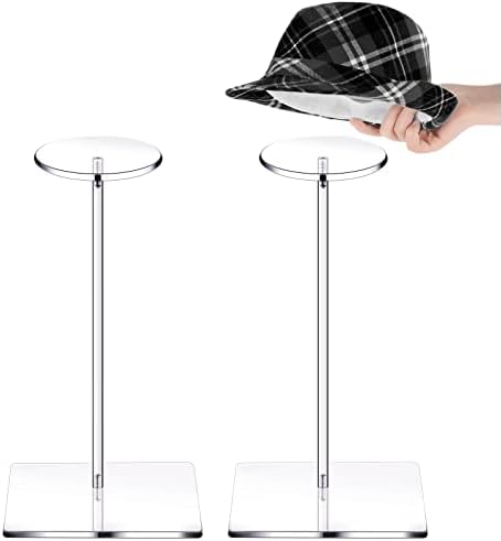 2 Definir suporte de chapéu de acrílico claro e chapéu de rack de peruca Pedaço de chapéu para o pedestal Round Barbell Pedestal Display Riser Wig Display Ponder para relógio de chapéu