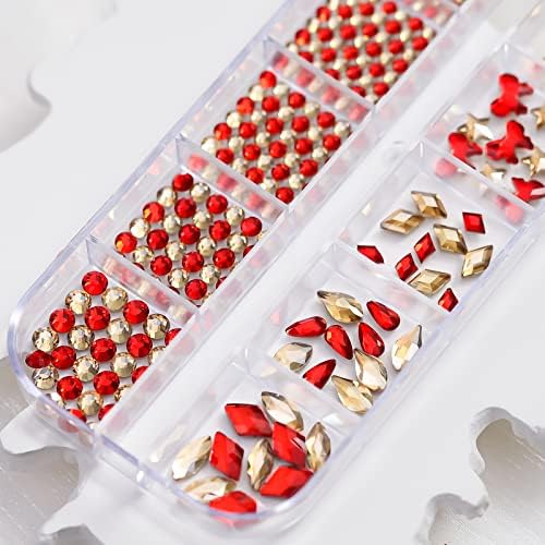 1070pcs Red Unh Nail Art Charms unhas unhas gem vermelha dourada redonda contas de diamantes planos jóias de jóias brilhantes de
