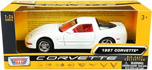 Motormax Toy 1997 Chevy Corvette C5 Coupe White com Red Interior History of Corvette Series 1/24 Diecast Model Car por Motormax