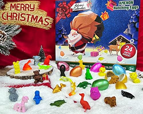 2022 Calendário de advento de Natal para crianças com 24 animais diferentes ovos Hatch e Grow in Water Toys 24 dias Counts de contagem regressiva de Natal Stuffers Stuffers Presentes meninos