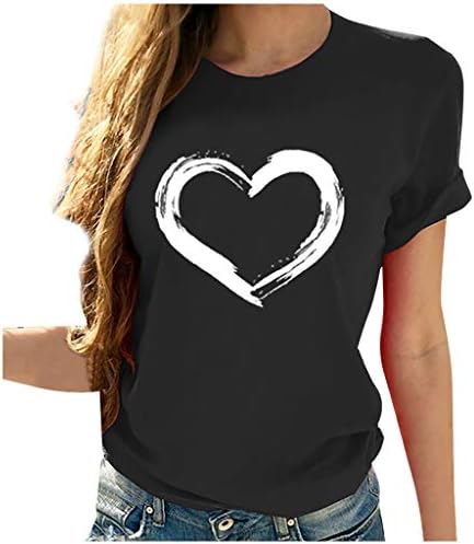 Camiseta feminina tamas de tee gráfico de coração fofo Tops de manga curta 2023 Casual Crewneck Tunic Tops Fashion Fashion Bloups foff