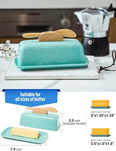 Manteiga de manteiga com tampa e faca portador de manteiga de cerâmica para controlar o design de faca de pinça humanizado,