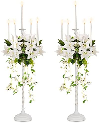 Sziqiqi 28in Piso Candelabra Candlestick de cônjuge alto para vela de vela de metal floral e cenas de mesa para a sala de eventos de festas de casamento na sala de eventos