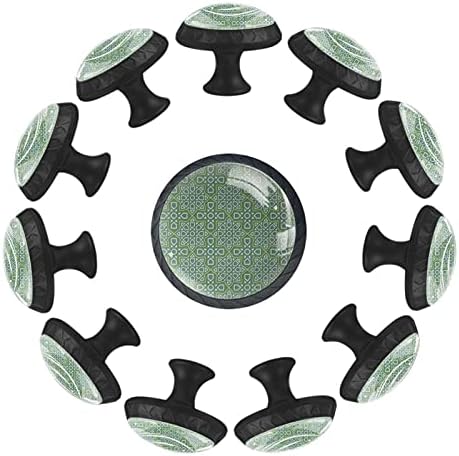 12 peças estéticas verdes geométricas simples botões de vidro para gavetas de cômoda, 1,37 x 1,10 em armários de cozinha redondos para