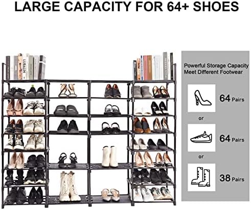 Rack de sapatos Mavivegue, 8 linhas de camada 4 Organizador de categorias grandes para garagem 72-76 pares, rack de sapatos