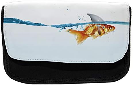 Caixa de lápis de tubarão lunarável, peixe dourado com barbatana de tubarão, bolsa de lápis de caneta com zíper duplo, 8,5 x