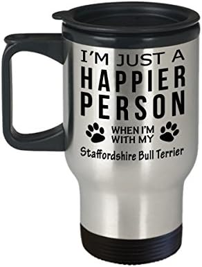 Amante de cães Viagem Caneca de café - Pessoa mais feliz com Staffordshire Bull Terrier - Presentes de resgate do proprietário do