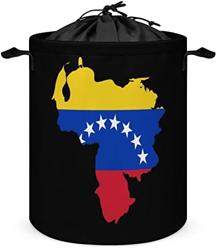 Cestas de lavanderia de mapa da bandeira da Venezuela com alças com alças à prova d'água Casa de tração colapsável Round Round Hampers
