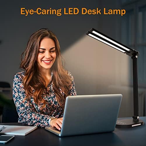 Lâmpadas de mesa SMAETI para escritório em casa - lâmpada de mesa LED com luz noturna, lâmpada de mesa de escritório, porta de carregamento