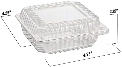 MT Produtos Clear Plástico quadrado com dobradiças Contêiner de alimentos, 5 comprimento x 5 Largura x 2 1/8 De profundidade,