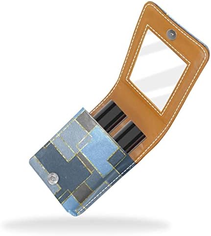 Caixa de batom oryuekan com espelho bolsa de maquiagem portátil fofa, bolsa cosmética, padrão geométrico minimalista moderno cinza