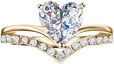 Yistu toca anel vintage Printage Princess personalizado Diamond Zircon Engagement em forma de coração Anéis femininos