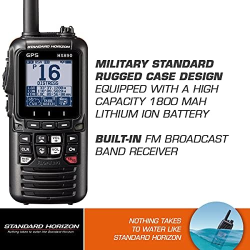 Horizon padrão HX890BK VHF-HH, 6 WATT, W/GPS e FM RCVR