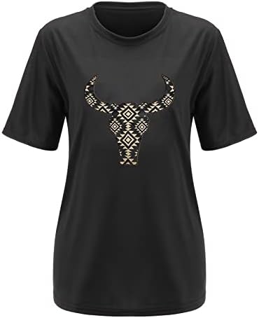 Nrealy BLUSA Tops de manga curta para mulheres camisetas de impressão asteca Crewneck Camiseta casual Spring Ladies Black Blouse