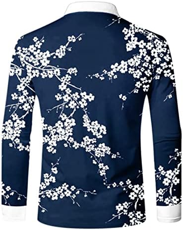 Zddo masculino 1/4 zíper camisas pólo, outono inverno manga longa rua vintage estampa floral tops de golfe casual camisa