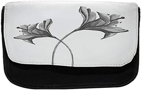 Caixa de lápis de flor lunarable, Botânica de arte Pointillist, Saco de lápis de caneta com zíper duplo, 8,5 x 5,5, cinza