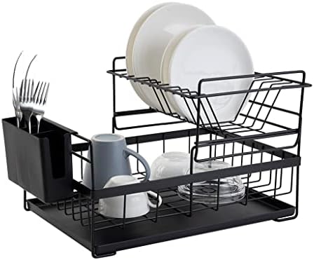 Rack de secagem de pratos de Wykdd com drenador de drenador de cozinha leve armazenamento de utensílios de utensílios de bancada leve para casa