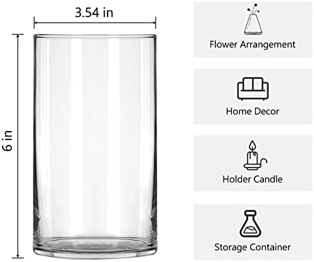 Guanena Vasos de cilindro de vidro transparente de 6 polegadas, conjunto de 12 recipientes de vela, vaso de flores para peças centrais de casamento, festa, decoração de escritório em casa