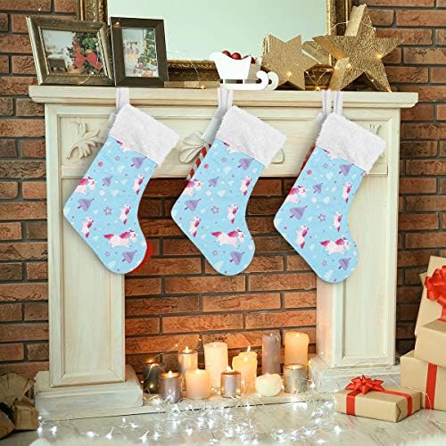 Meias de Natal de Alaza, unicorn clássico clássico personalizado decorações de meia para férias em família decoração de festa 1 pacote, 17,7 ''