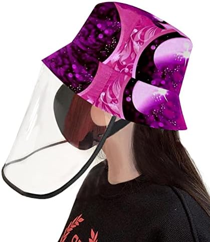 Chapéu de proteção para adultos com escudo facial, chapéu de pescador anti -sun tap, rosa coração butterfly flor vintage