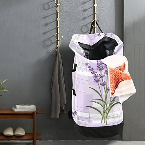 Lavanda Flores de lavanderia Backpack Backping Saco de imersão pesada Roup-Stop Clothes Dirty Clothes Organizer para o dormitório da