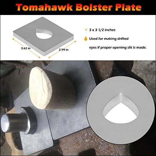 Tomahawk Eye Drift Mandrel Blacksmith Tool Set 3 peças, incluindo deriva de ferro dúctil, suporte e placa de reforço, se encaixa