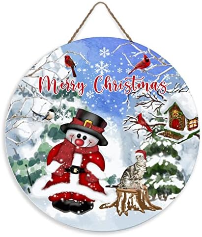 PORTA DE FRONTAÇÃO DE NATAL MELHOR Feliz Natal Inverno Neve Red Pird Animal Cat Maninho de neve Decoração pendurada