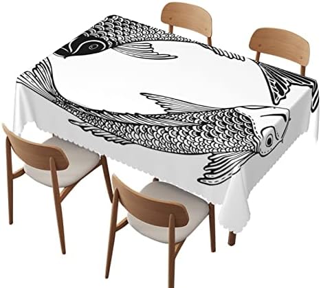 Toca de mesa de peixe koi, 60x104 polegadas, toalhas de mesa reutilizáveis ​​resistentes a robustas à prova d'água, para