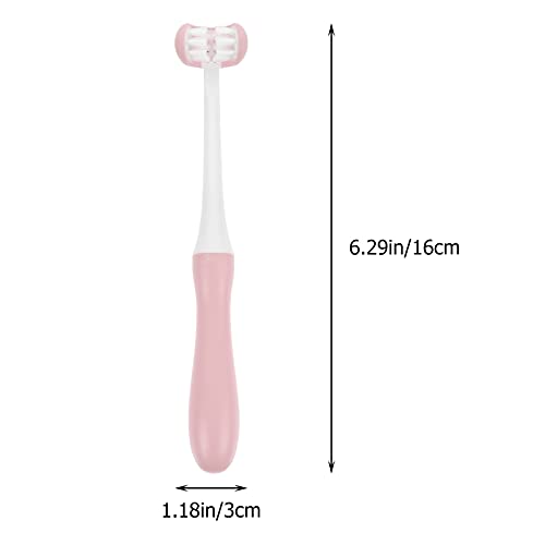 Escovas de dentes de autismo de 3 lados de 3 lados três escovas de dentes de cerdas com cerdas macias para dentes limpos para dentes completos e goma rosa