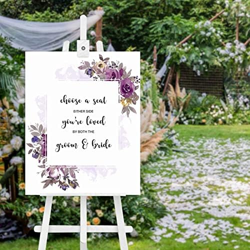 Placa de casamento de madeira Escolha um assento e não um sinal de casamento lateral Plum Purple Floral Welcome Sign