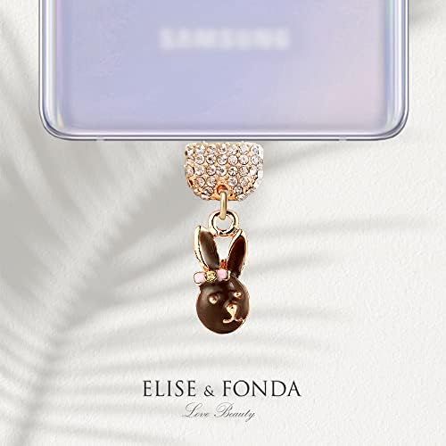 Elise & Fonda TP74 Porto de carregamento USB Tipo C Tipo Cristal de cristal Anti-pó Plugue de pó minúsculo coelho de bunny celular