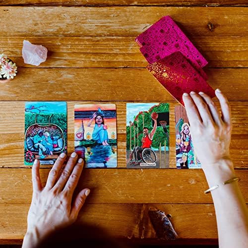 Ethony Modern Love Tarot Cards Deck com 78 lindas cartas explorando as muitas facetas de amor e relacionamentos | Caixa de lembrança, guia de luxo colorido, cardado de papel alumínio e bordas douradas