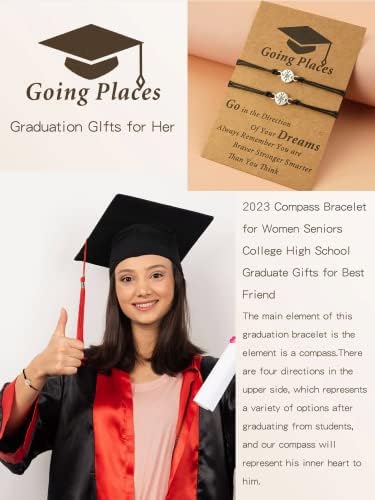 Pulseiras de graduação de graduação esculpidas para mulheres aulas de 2023 Bracelets Compass para meninas Senior 2023 Gifts College Graduation Gifts para ela