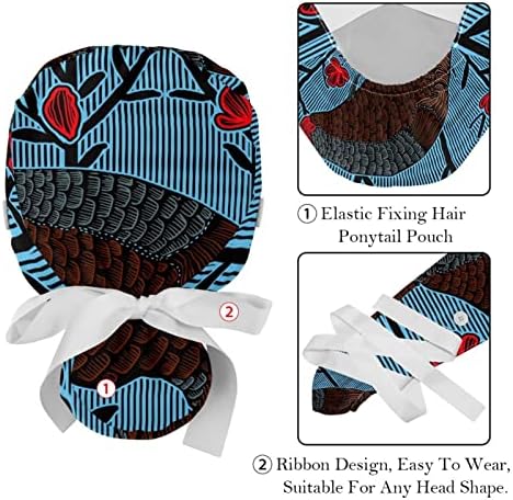 Capas médicas para mulheres com botões de cabelo comprido, boné de trabalho ajustável de 2 peças, azul de pássaro retrô