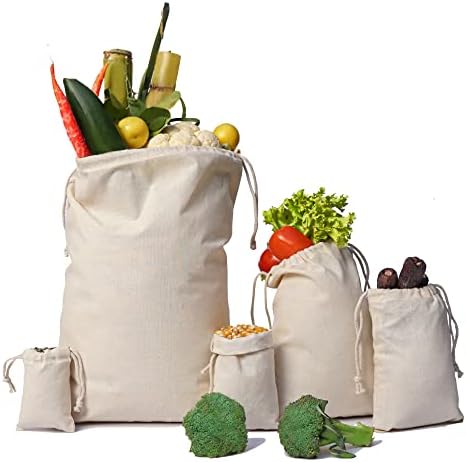 BigLotbags Muslin Bags - Correção dupla, algodão orgânico, sacolas naturais reutilizáveis ​​e ecológicas de qualidade premium.