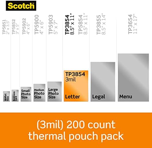 Bolsas de laminação térmica escocesa, pacote de 200, 8,9 x 11,4 polegadas, folhas de tamanho de letra, limpo, 3 mil e fita mágica