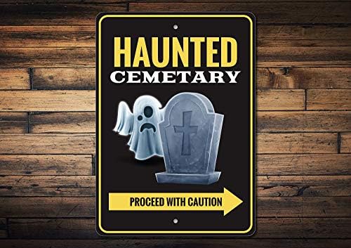 Cemitério assombrado, prossiga com cautela, Halloween, sinal de férias, sinal de alumínio assustador - 12 x 18