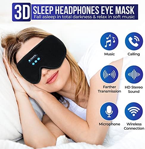 Máscara de sono Bluetooth, Máscara de olho em fones de ouvido com fones de ouvido para homens e mulheres, máscara de