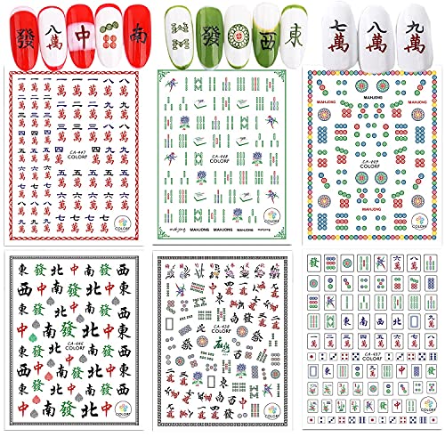 6 lençóis adesivos de unha mahjong com 8 lençóis adesivos de arte de chamas