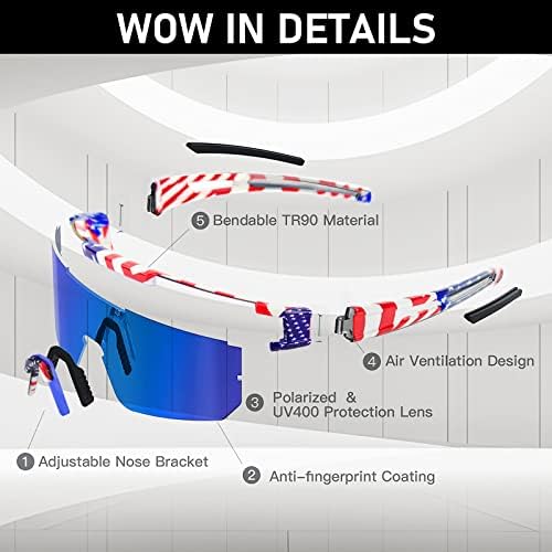 Iktod Sports Sunglasses para homens e wome, UV400 Óculos de sol polarizados, ciclismo, direção, à prova de vento