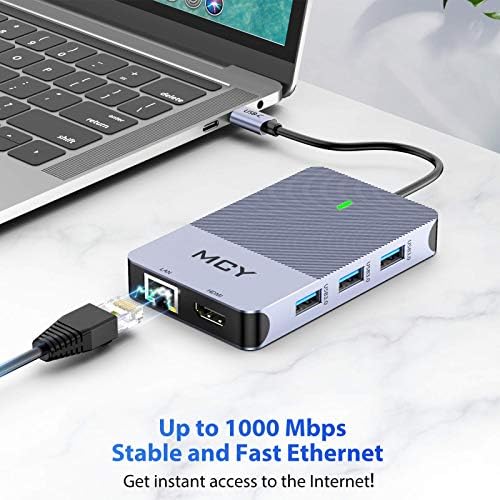 Estação de ancoragem USB C, MCY 8-em-1 Laptop Docking Station Hub c Hub com 4K HDMI, 3 USB 3.0, TF/SD Reader, Ethernet, Power Delivery