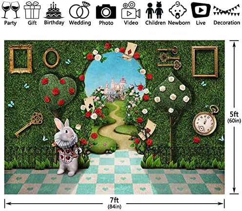 Yriujul 7x5ft Fabric Wonderland Tea Party Penmop Backdrop Key Hold Backerboard Phoward para recém -nascidos