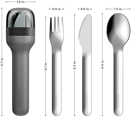Conjunto de utensílios de bolso zoku, carvão - garfo de aço inoxidável, faca e ninho de colher em estojo higiênico - design portátil