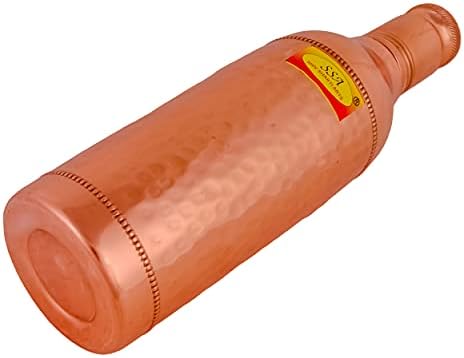 Garrafa de água de cobre pura de shakti shakti | Garrafa de champanhe - 1 LTR com 2 copos de drinques - designer, com benefício de saúde de cobre aayurvédico