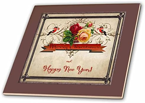 Imagem 3drose de pássaros e rosas vintage, feliz Natal e Feliz Ano Novo - Tiles