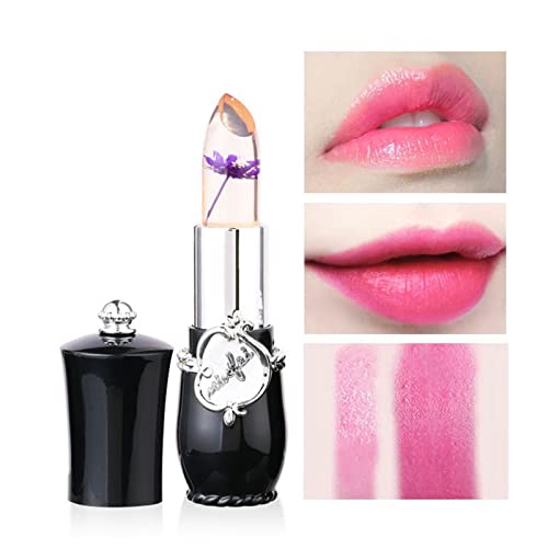 Heimeabi Batom de cor de lábios de temperatura brilhante Crystal Jelly Flower Magic Beauty Lipstick Lip Balm recipientes