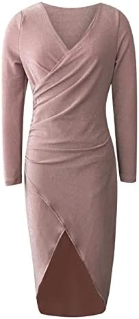 Vestido de manga longa nokmopo para mulheres de cor de manga comprida de cor comprida feminina zíper do vestido sexy da cintura