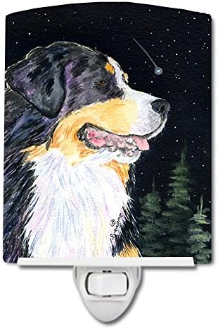 Tesouros de Caroline SS8512CNL Starry Night Night Bernese Mountain Dog Ceramic Night Light, compacto, certificado Ul, ideal para quarto, banheiro, viveiro, corredor, cozinha, cozinha,