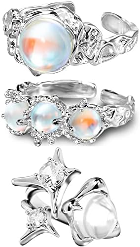 Heimaxing prata y2k anéis de jóias grunge anéis de pedra natural opala moonstone anel pérola indie punk coquette empilhamento anéis