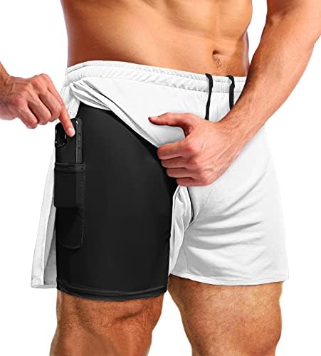 Shorts masculinos de prenda de 5 polegadas, homens que executam shorts curtos com shorts de ginástica de exercícios de linha com